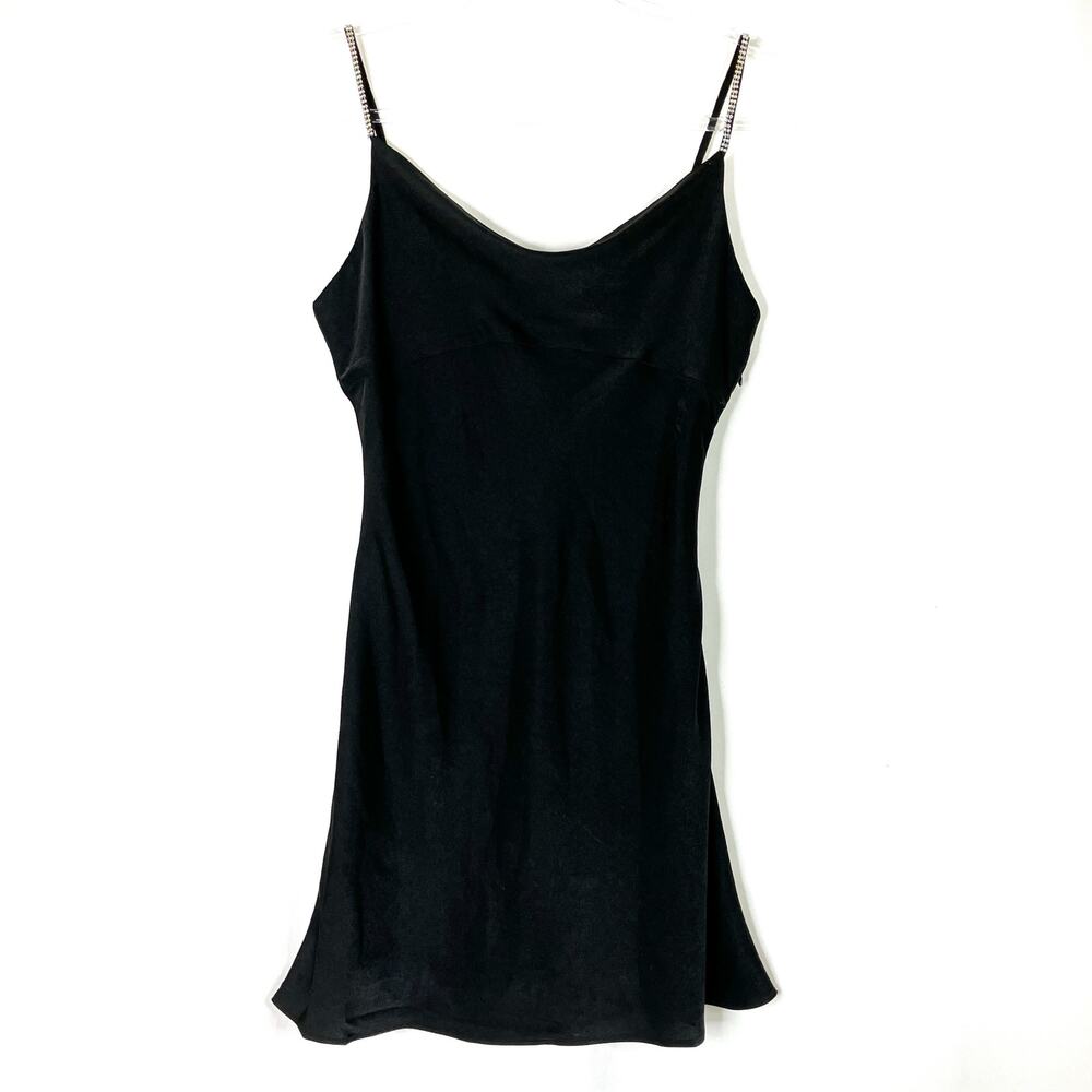 Violette Musette Black Mini Dress Club Party Rhinestone Straps Womens M